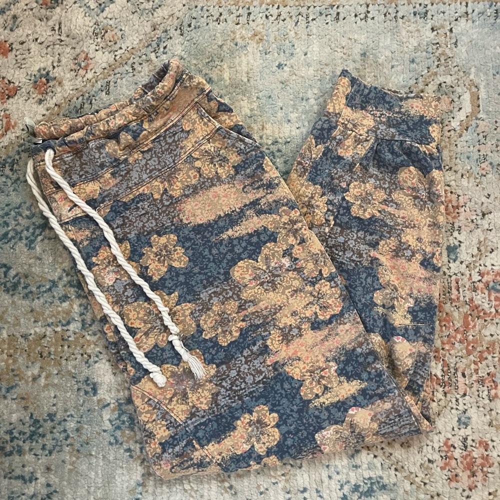 Anthropologie Floral Drawstring Lounge Pants Size Large Womens
